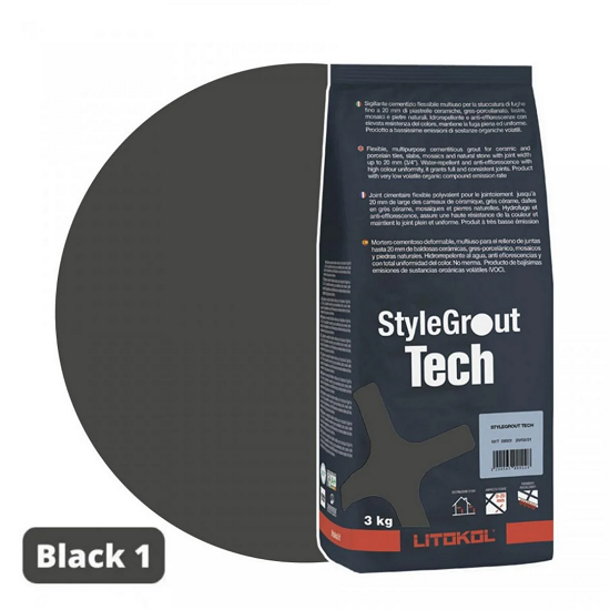 Затирка для плитки цементна Litokol StyleGrout Tech 0-20 3 кг Black 1 (SGTCHBLK10063) - фото 1