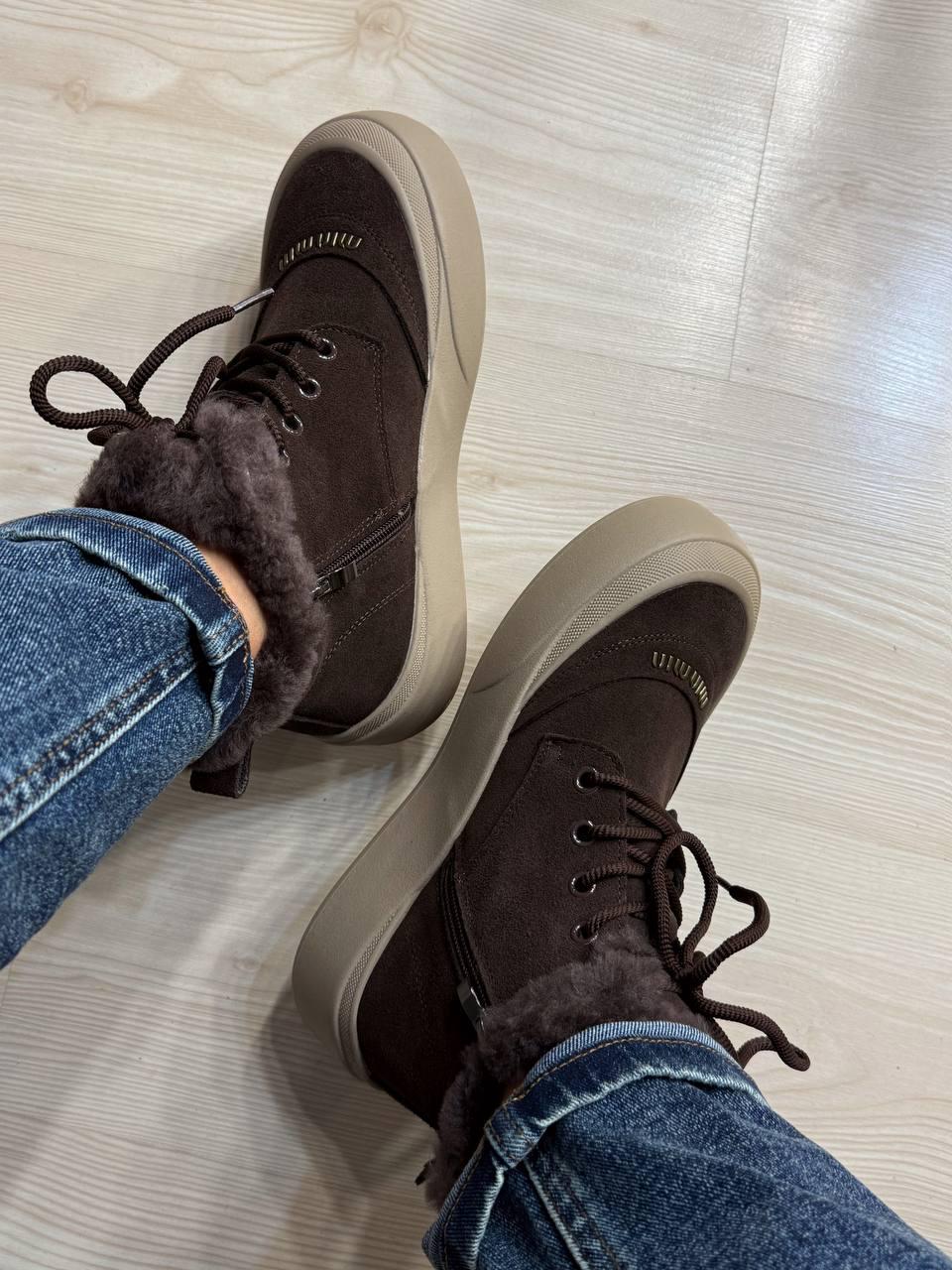 Черевики жіночі Hengji 677-2 замшеві високі кеди на хутрі р. 39 Коричневий (5726)