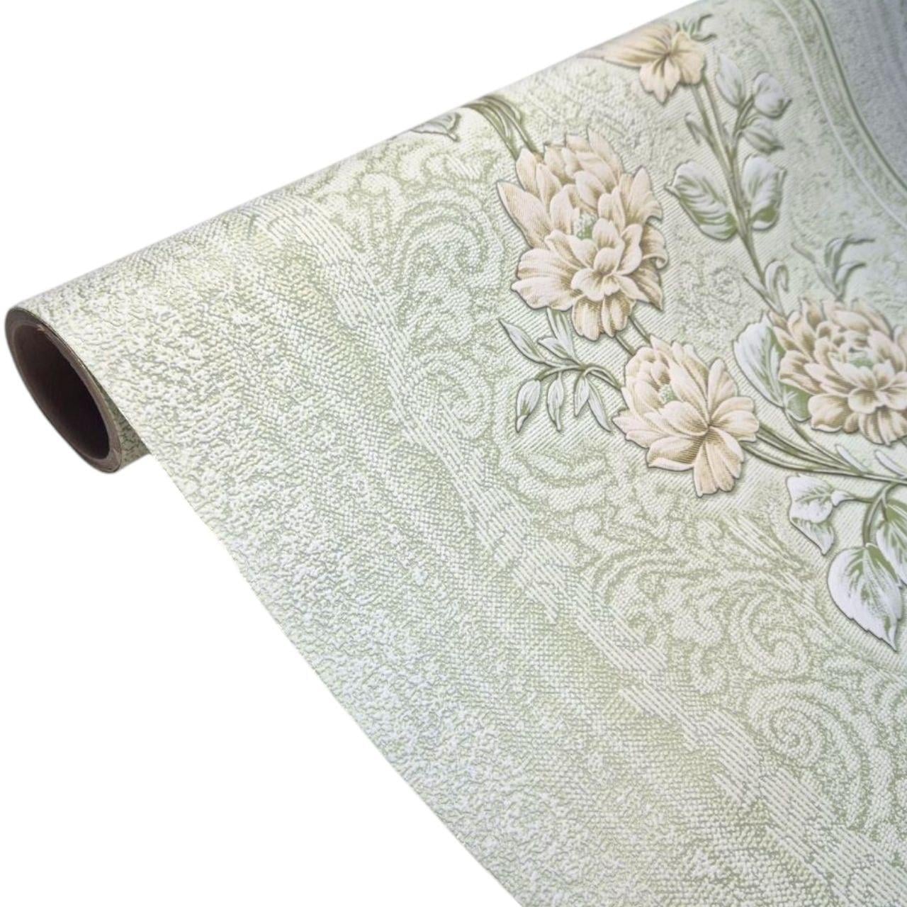 Обои виниловые флизелиновые Славянские обои 3686-04 с бежевыми цветами в спальню/коридор/зал/гостиную 10,05x1,06 м Салатовый (2487043194)