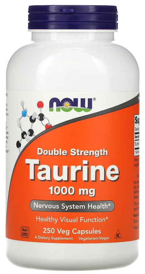 Таурин двойной концентрации Now Foods Taurinе 1000 мг 250 вегетарианских капсул