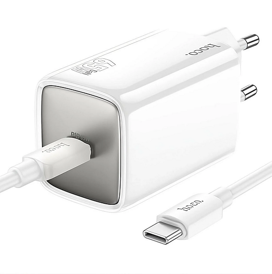 Зарядний пристрій Hoco GaN 65W PD QC3.0 з кабелем Type-C to Type-C Білий (N48)