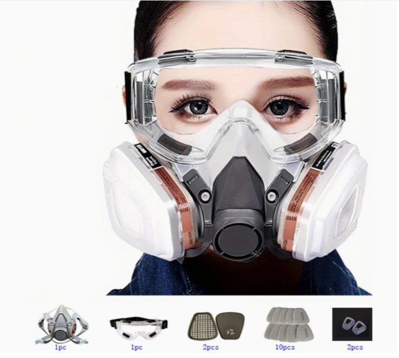 Полумаска респиратор 6200 с фильтрами 6051 с панорамными очками (1701) - фото 2 Полумаска респиратор 6200 с фильтрами 6051 с панорамными очками (1701) - фото 2