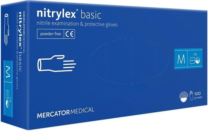 Рукавички оглядові NITRYLEX BASIC нітрилові/нестерильні/неприпудрені M 100 шт. Blue