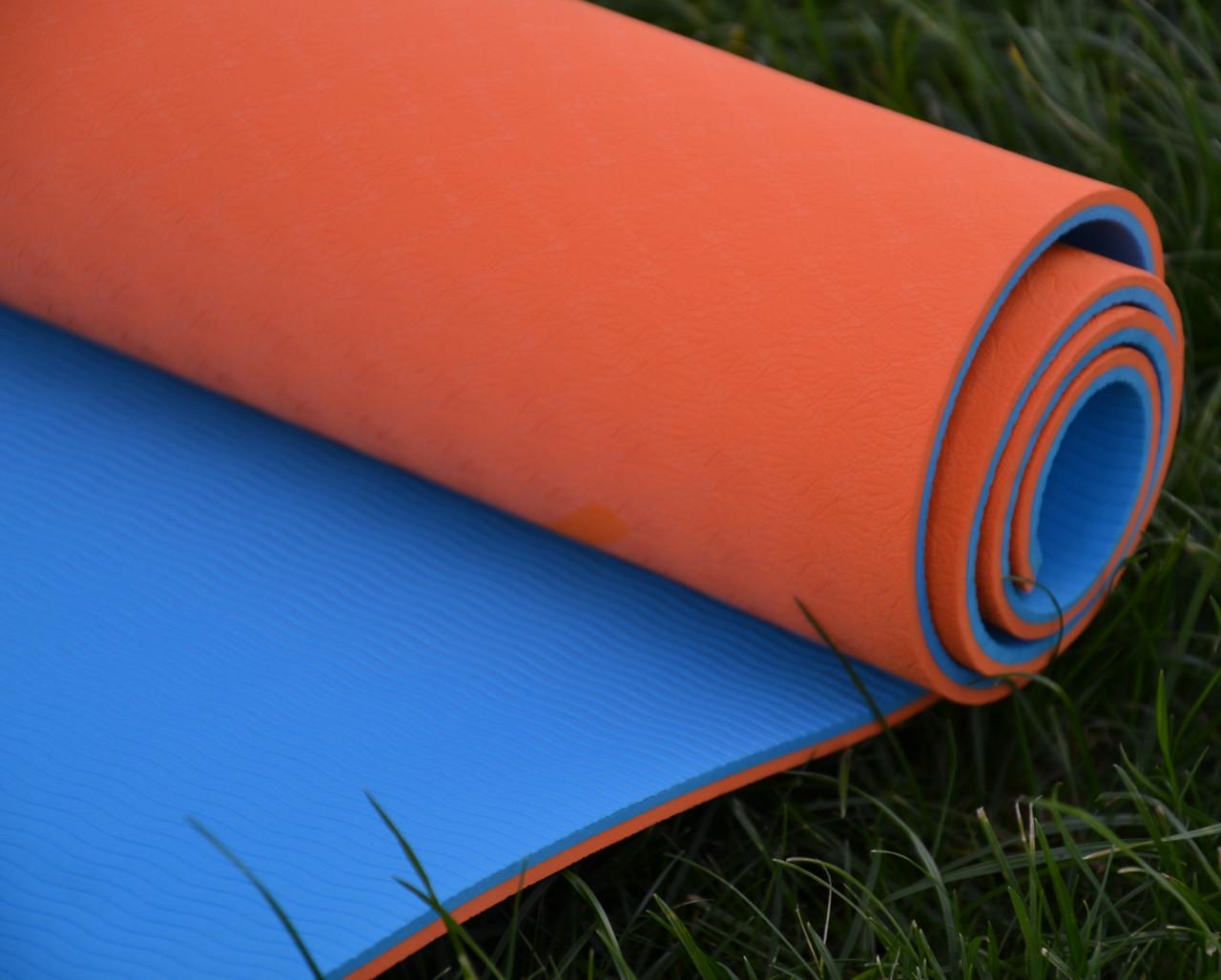 Килимок для йоги та фітнесу U-Powex TPE Yoga mat 183х61х0,6 см Orange/Blue (20176192) - фото 7