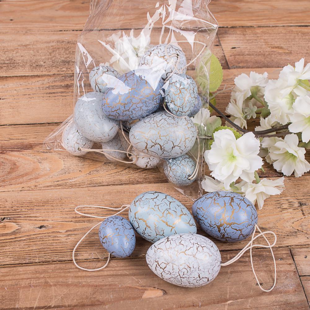 Яйца пасхальные разных размеров с золотом 16 шт. Голубой (3109-3)