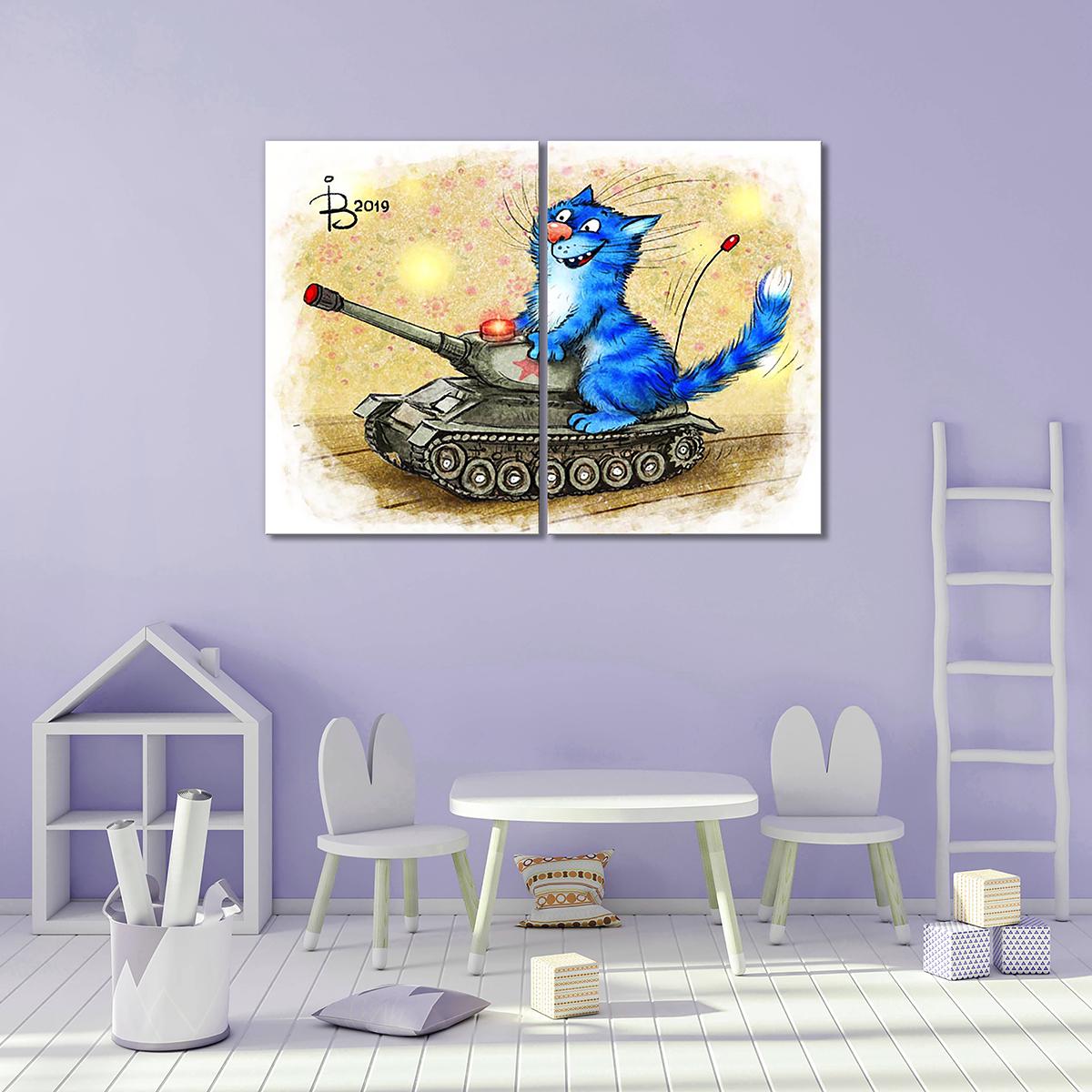 Модульная картина Юный танкист 2 модуля 70x105 см