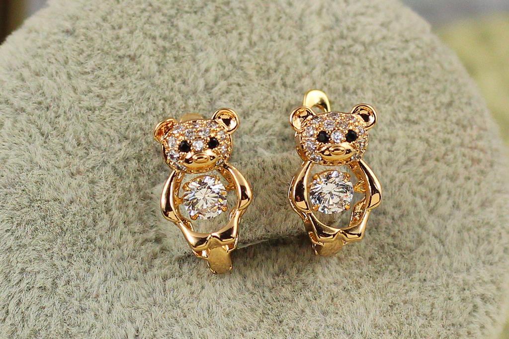 Серьги детские Xuping Jewelry Мишки с танцующим фианитом 1,3 см Золотистый (26256442)