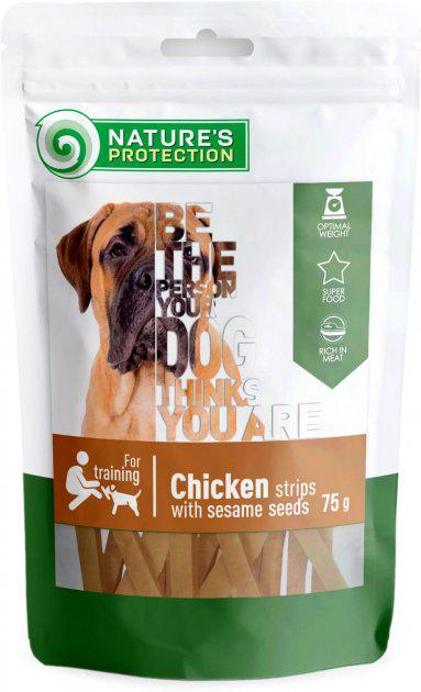 Ласощі Nature's Protection snack for dogs chicken strips with sesame смужки з курки з кунжутом для собак 75 г