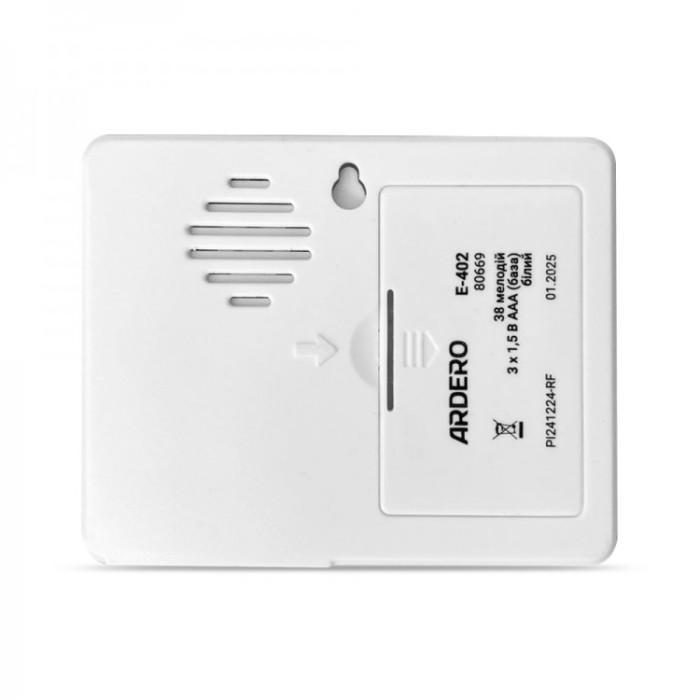 Дзвінок дверний бездротовий E-402 38 мелодій база DC 4,5V/кнопка DC 12V Білий (27878965) - фото 2