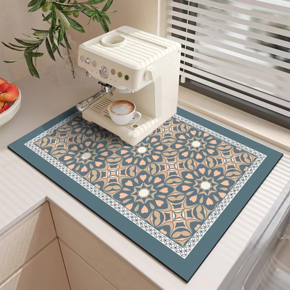 Коврик кофейный на кухню на столешницу для кофемашины и бытовых приборов резиновый влагопоглощающий защитный Голубой