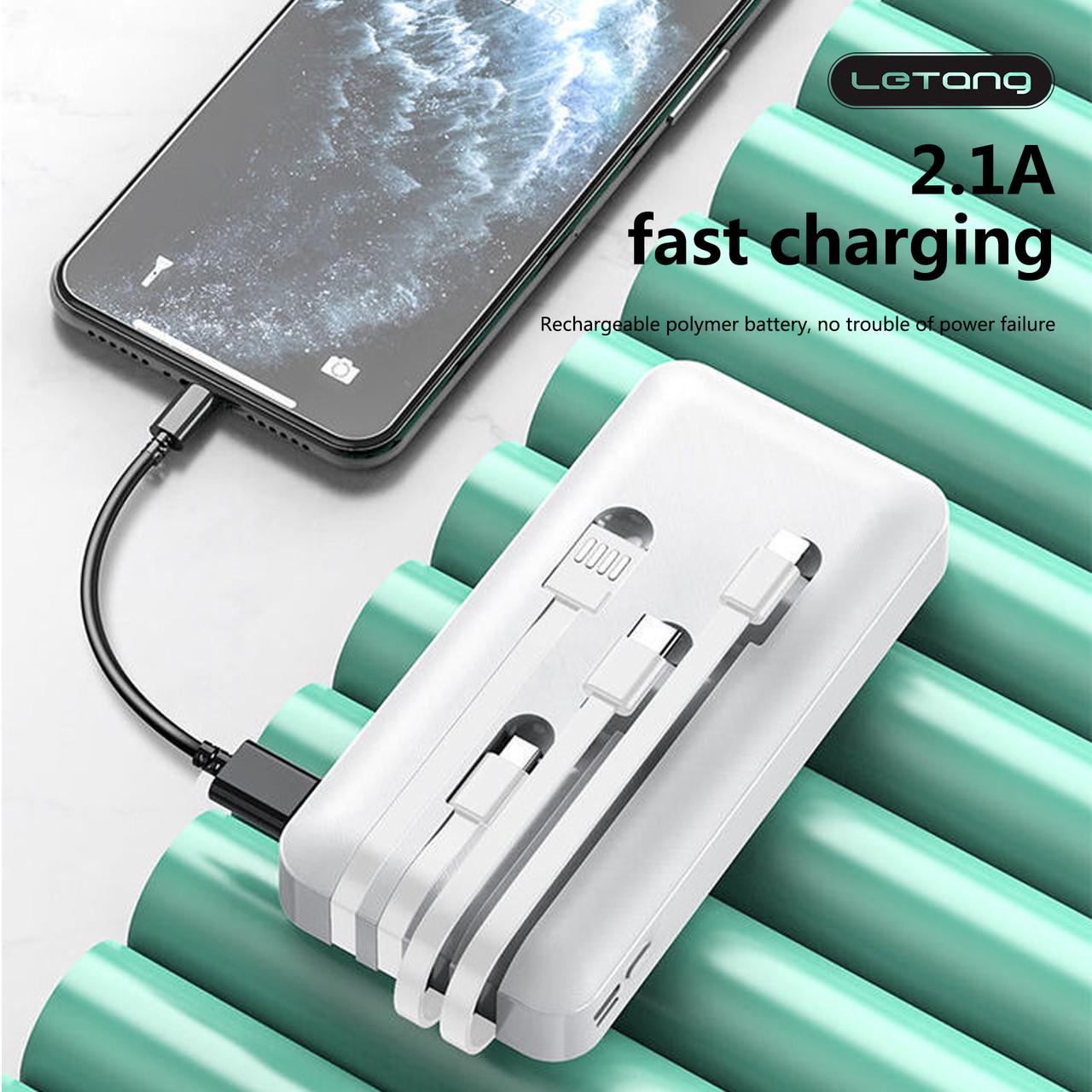 Повербанк Letang LT-S160 з вбудованими кабелями Micro-USB Type C USB-Aх2 20000 ma 2,1 A - фото 2