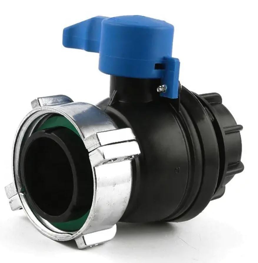 Кран шаровой IBC стартовый на еврокуб внутренняя резьба S75x6 наружная резьба S60x6 полипропилен FKM (50027030FKM)