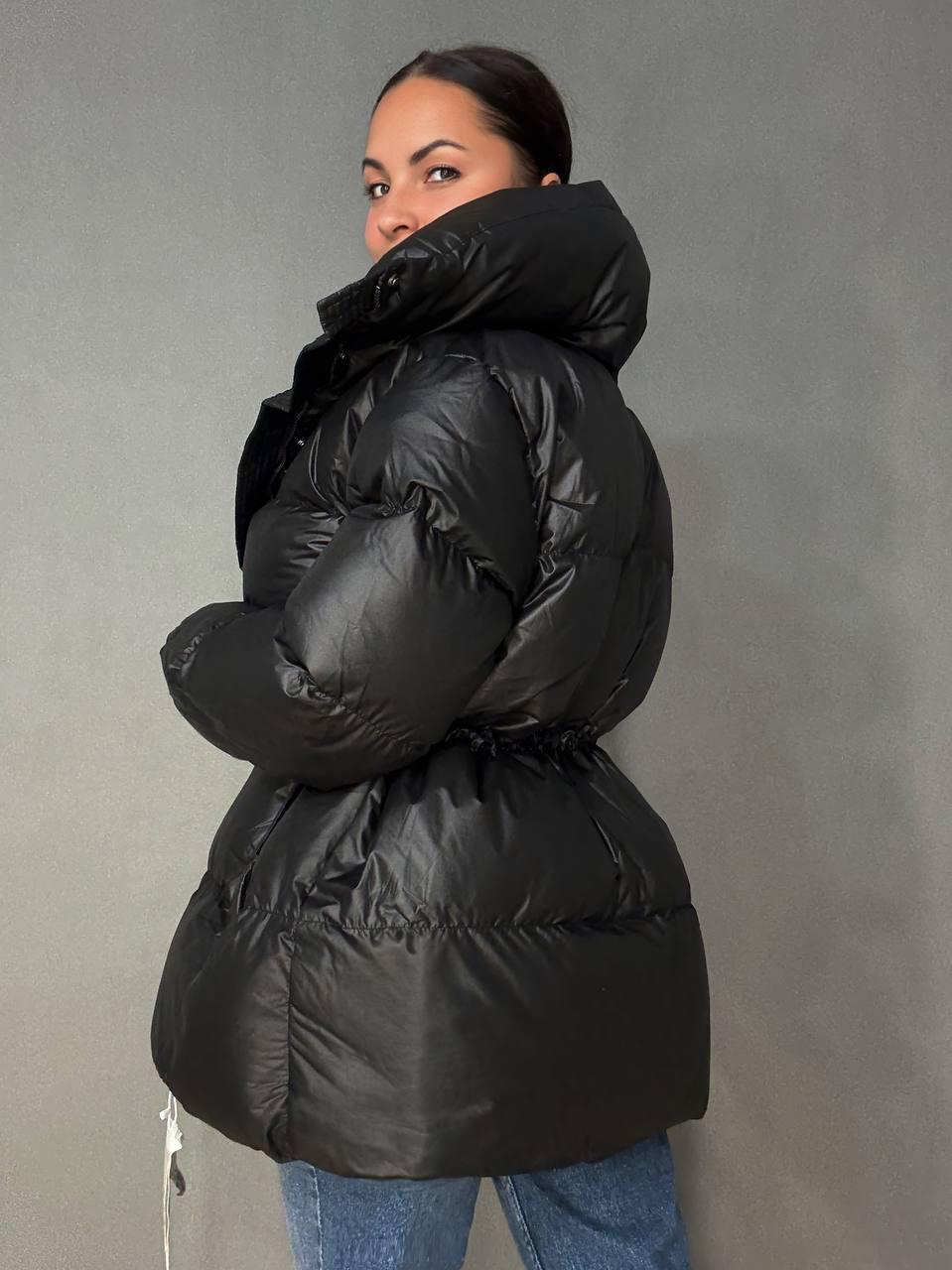 Куртка женская HAIZIYUAN 8055 пуф глянцевая удлиненная с утяжкой на талии L Черный (5582) - фото 3