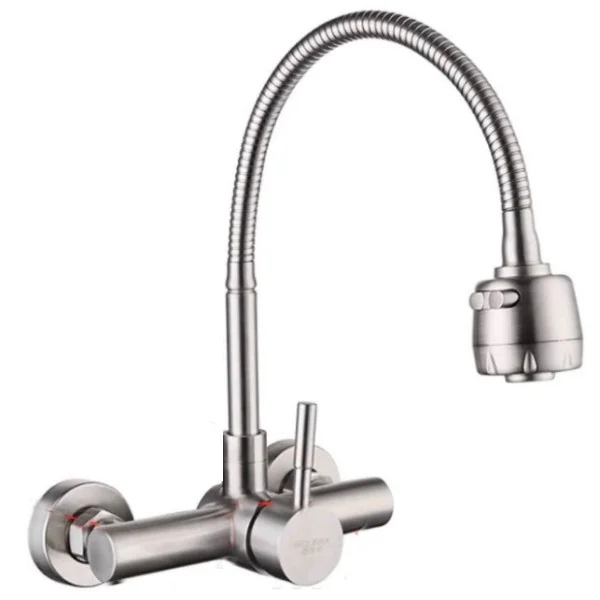 Смеситель для кухонной мойки Zegor SAP12-B090 с гибким изливом нержавеющая сталь