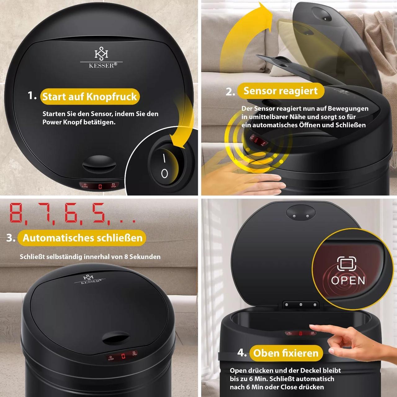 Мусорное ведро с автоматическим датчиком KESSER из нержавеющей стали 56 л Black - фото 7 Мусорное ведро с автоматическим датчиком KESSER из нержавеющей стали 56 л Black - фото 7