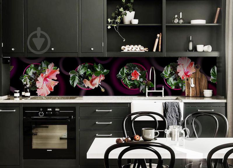 Скинали на кухню Zatarga «Гибискус» 600х2500 мм виниловая 3Д наклейка кухонный фартук самоклеящаяся Z180801