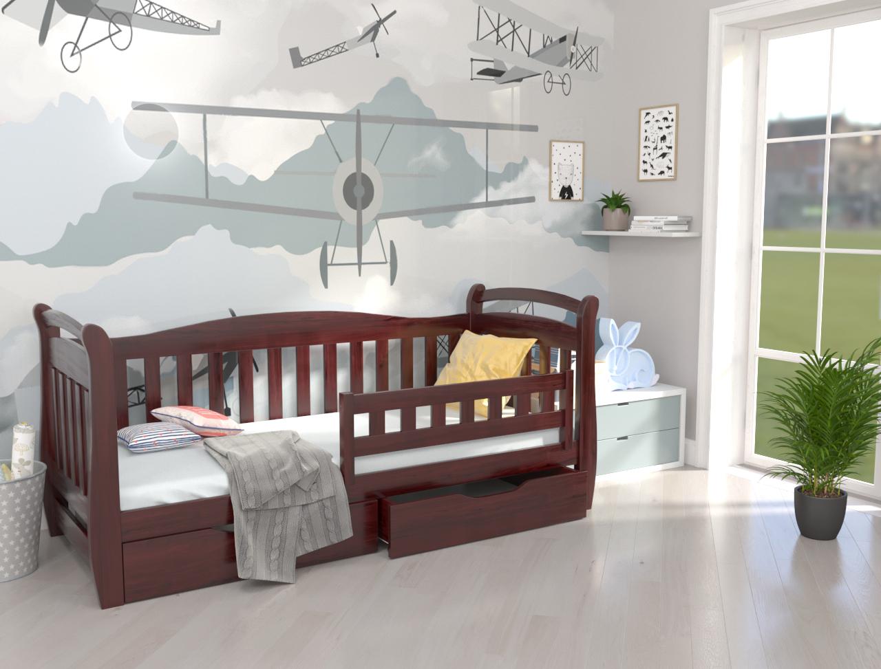 Кровать односпальная в детскую Luna mebli Доминик с бортиком/ящиками 80х200 см Палисандр (38672)