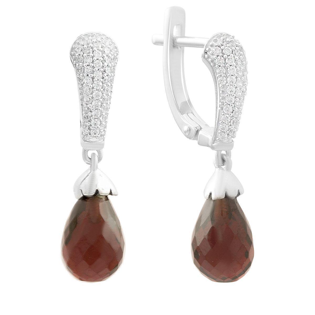 Серьги серебряные LoveR с натуральным гранатом в форме капли и прозрачными фианитами