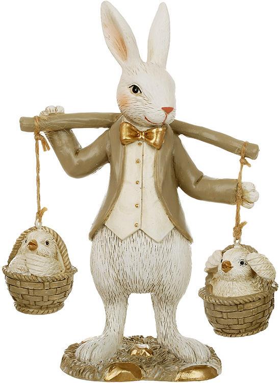 Статуэтка декоративная Кролик с цыплятами в корзине 17 см Коричневый Статуэтка декоративная Кролик с цыплятами в корзине 17 см Коричневый