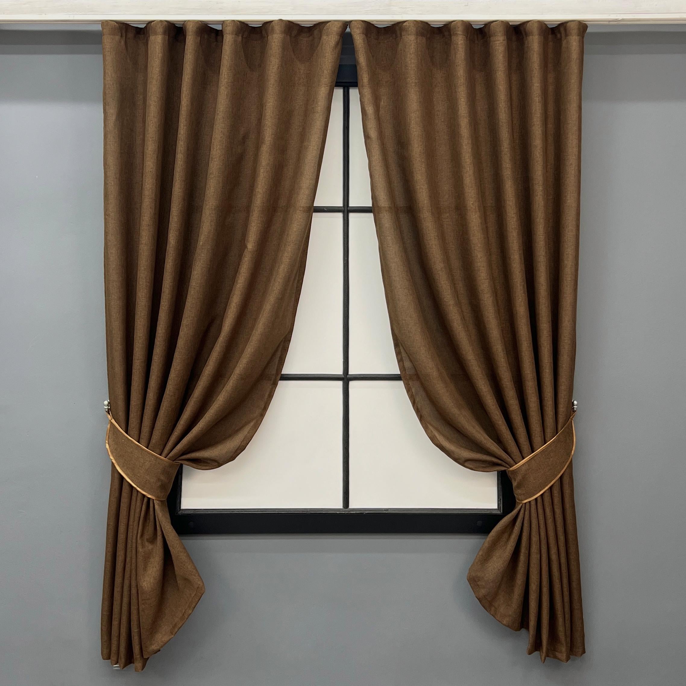 Комплект коротких штор VR-Textil Льон Мішковина №1922ш 130х170 см 2 шт. Коричневий (35-0433)