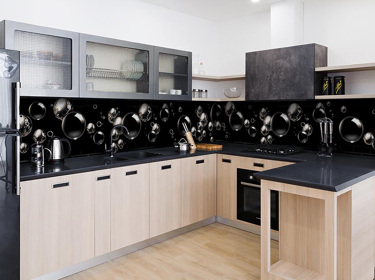 Кухонный фартук Мыльные пузыри из самоклеющейся виниловой пленки 65х250 см Черный