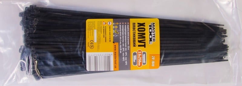 Хомут пластиковый MasterTool 3,6х250 мм 100 шт. Черный (20-1849) Хомут пластиковый MasterTool 3,6х250 мм 100 шт. Черный (20-1849)