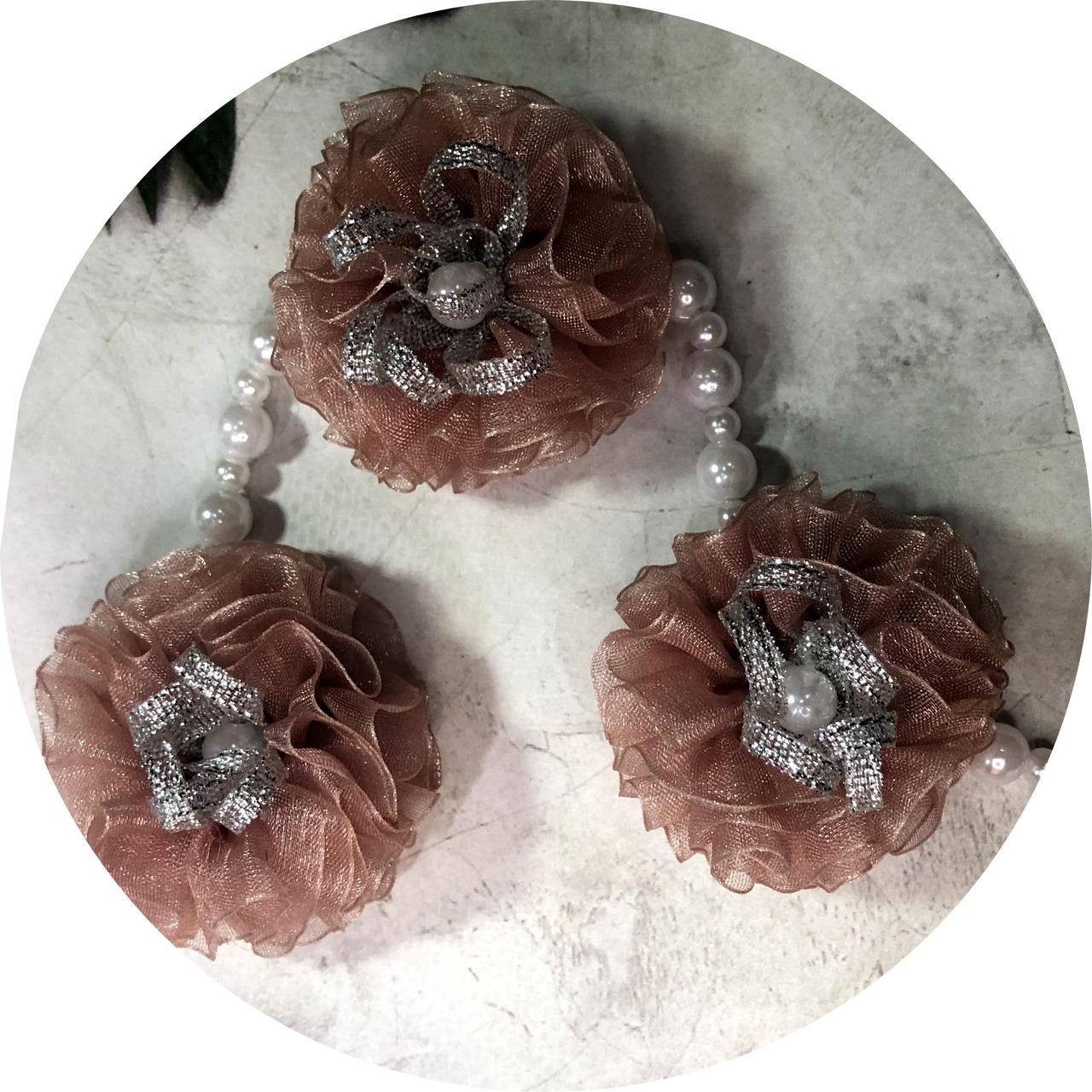 Стрічка в косу з квітками на заколках Бежево-рожевий (10850)