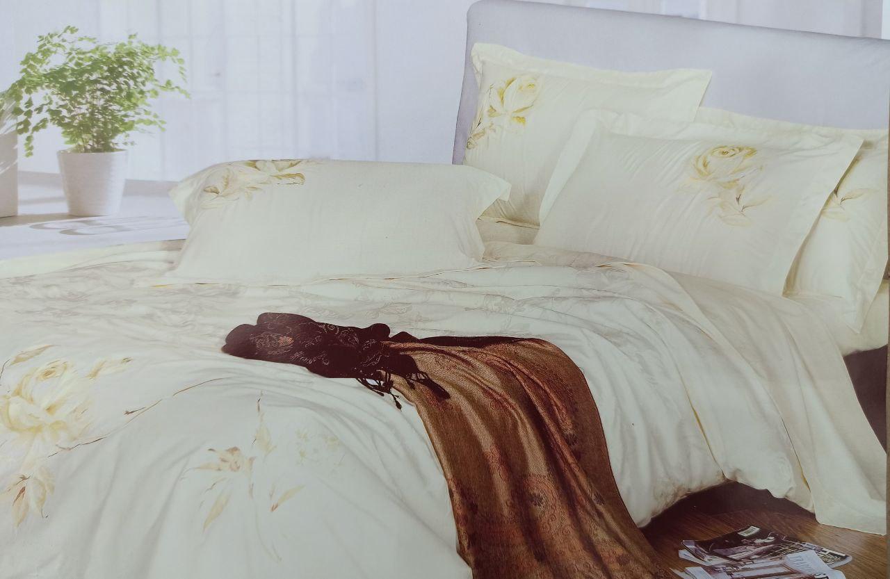 Комплект постельного белья Vie Nouvelle жаккард с вышивкой евро 200x220 см Кремовый (JE149А)