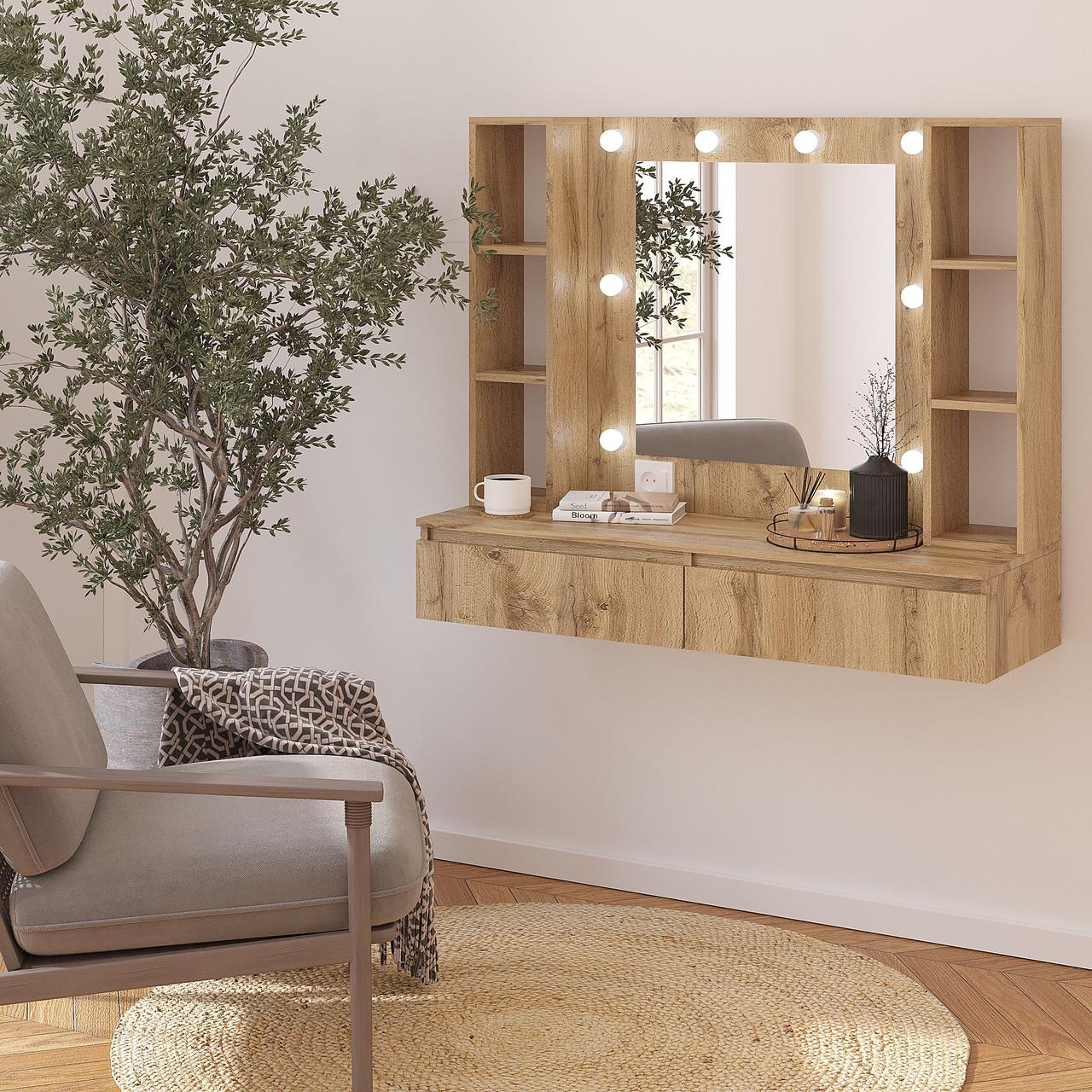 Туалетный столик New and Classic подвесной с подсветкой 1000х1200х400 мм Дуб тахо (ТЗ-Флай-10) - фото 1 Туалетный столик New and Classic подвесной с подсветкой 1000х1200х400 мм Дуб тахо (ТЗ-Флай-10) - фото 1