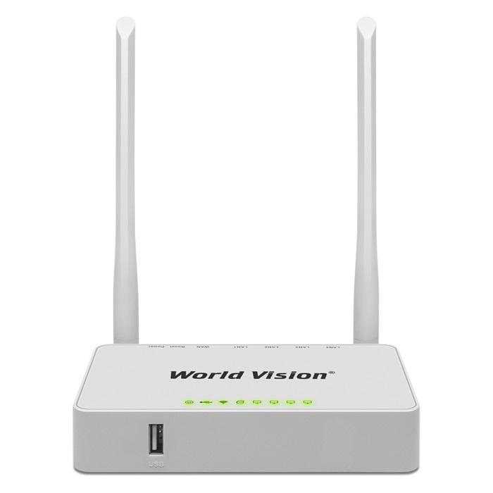 Роутер World Vision Connect Wi-Fi 802.3U до 300 Mb/s 2,4 GHz 4 LAN 10/100 Mb/s RJ45 10/100Mb/s FE USB2.0x1 IPTV підтримка 3G и 4G/FTP server 2 зовнішні незнімні антени White