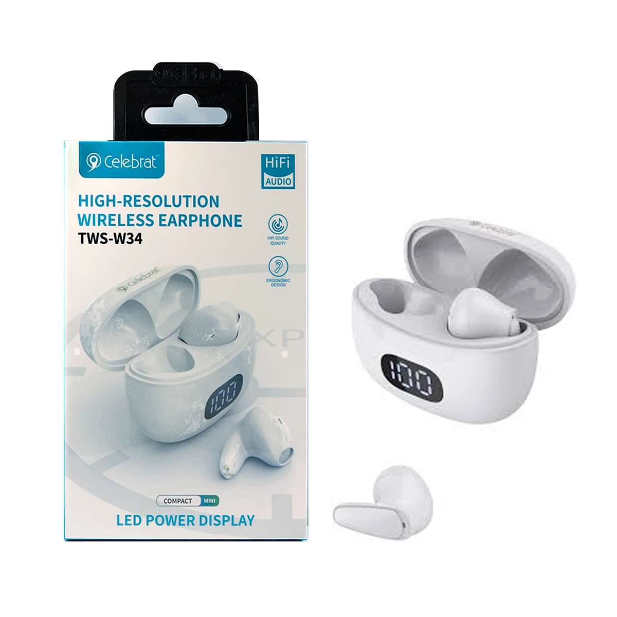 Наушники Celebrat W34 TWS Earphones White - фото 2