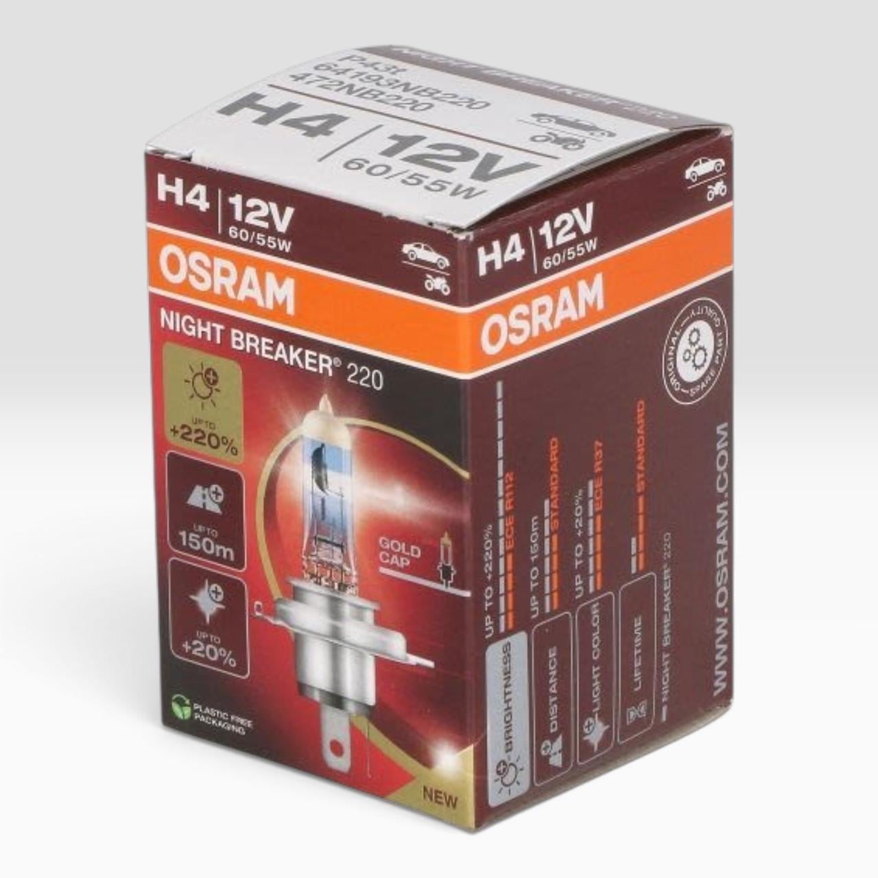 Лампочка H4 Osram Night Breaker 220% 12V 60/55W P43T к/т (64193NB220)