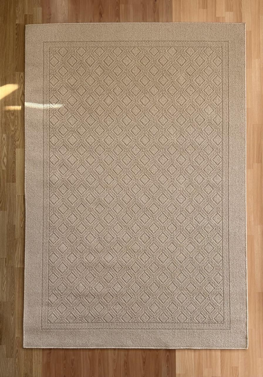 Ковер безворсовый рогожка однотонный прямоугольный стойкий к мойке 120х170 см Бежевый (90021-0202)