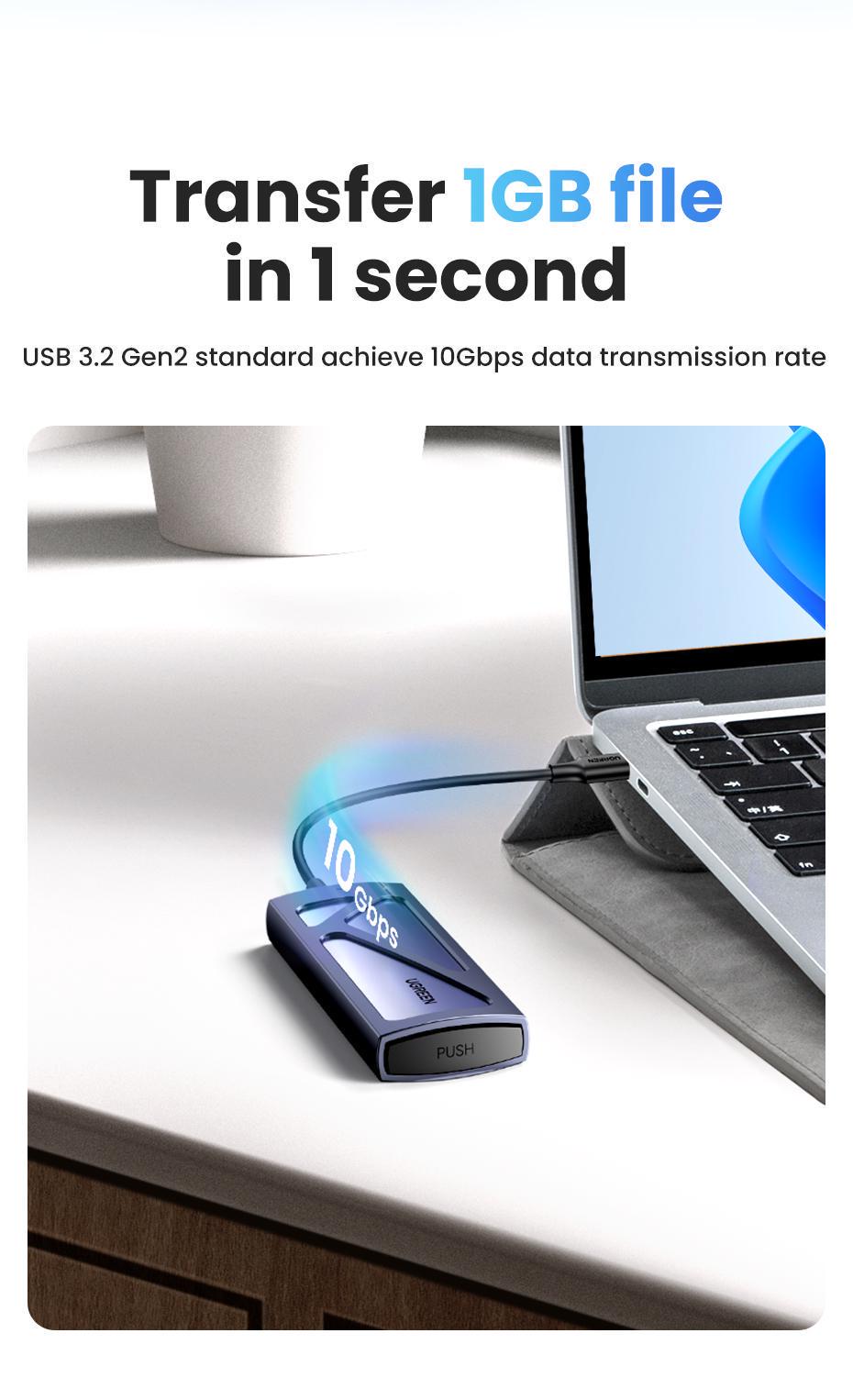 Корпус UGREEN для M.2 NVME и SATA SSD дисков 10 Гбит/с с USB-C кабелем M и B&M 2280/2230/2242/2260 для PCI-e и NGFF Серый (15509) - фото 4