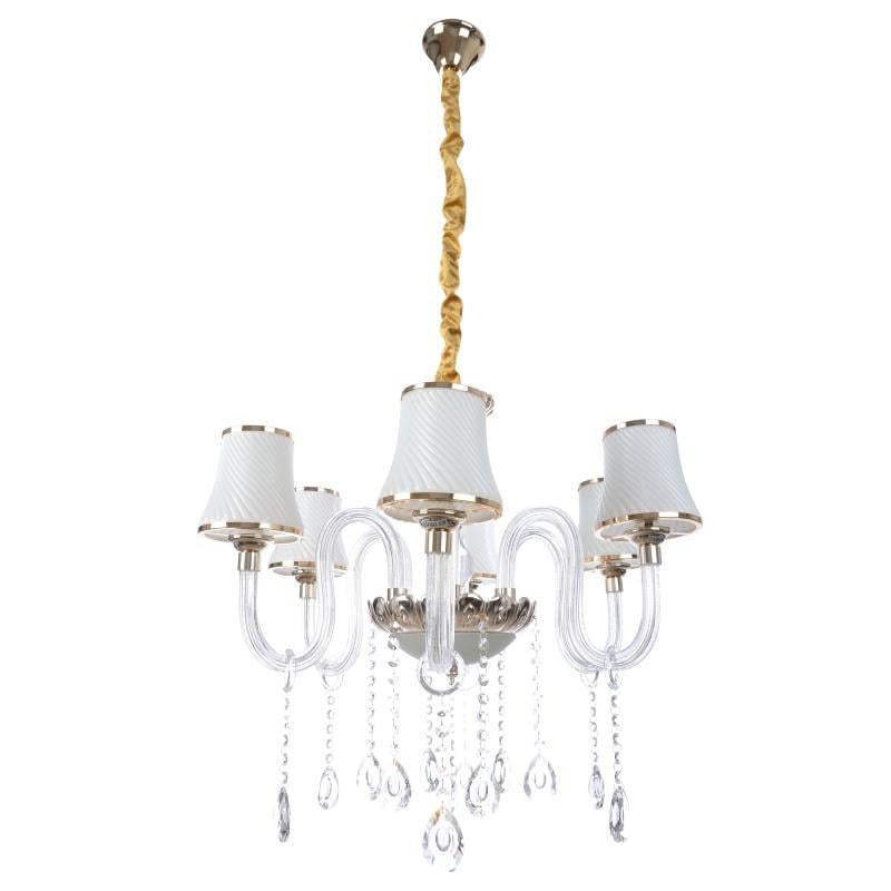 Люстра подвесная классическая Brille BCL-498S/6 E14/LED WH с абажуром и подсветкой