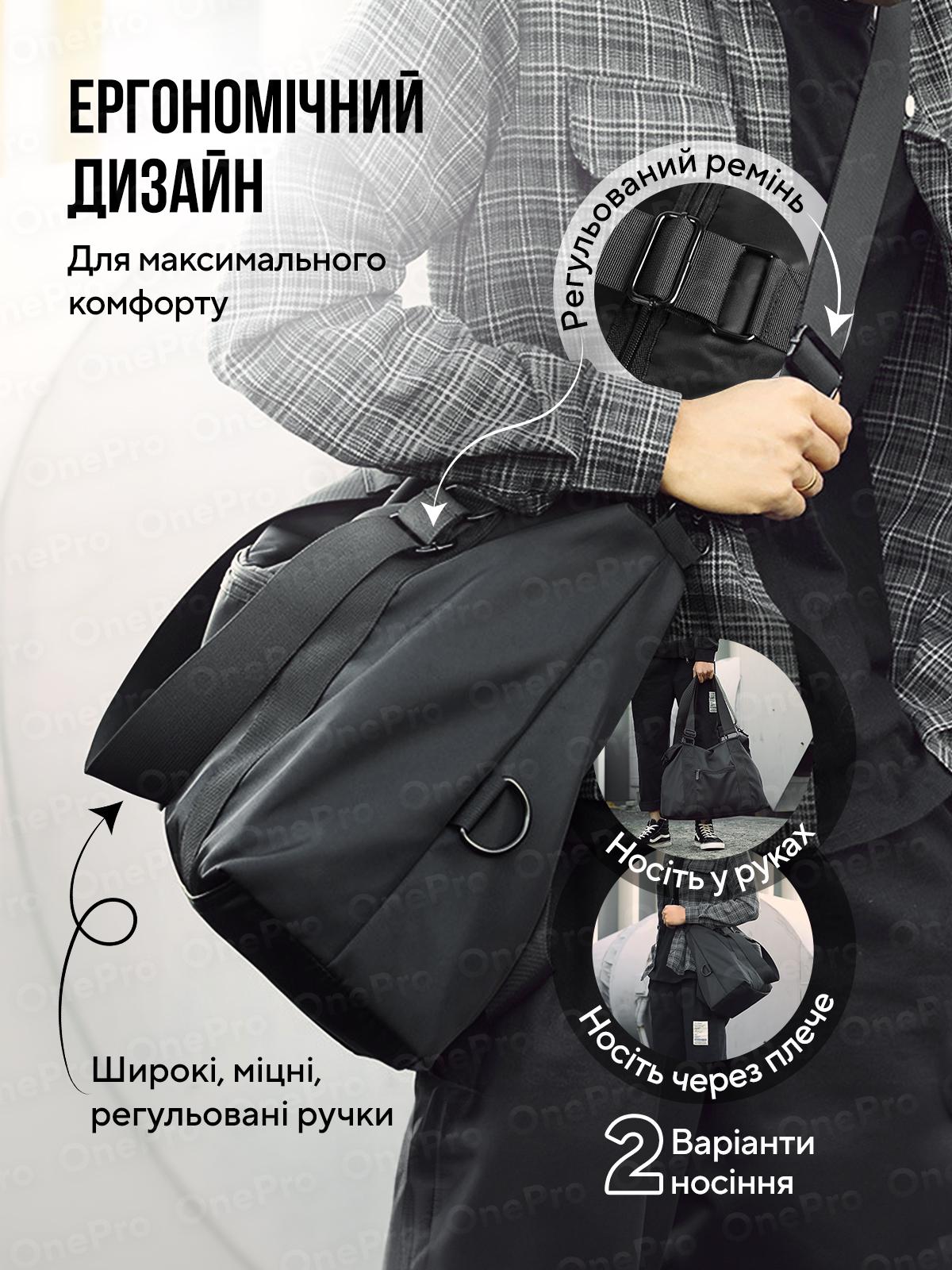 Спортивная сумка для спортзала через плечо водонепроницаемая 35 л Черный (73468) - фото 8