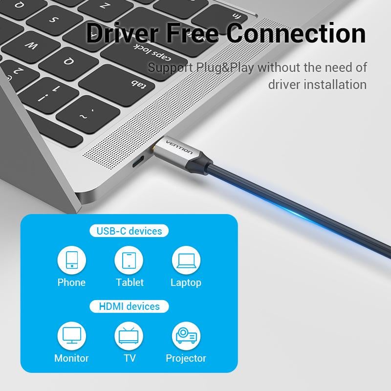 Кабель Vention Type-C-HDMI 4K 60Hz з Додатковим живленням Type-C + USB Thunderbolt 3 UHD USB-C HDCP 2.2 1,5 м Чорний (CGXBG) - фото 11