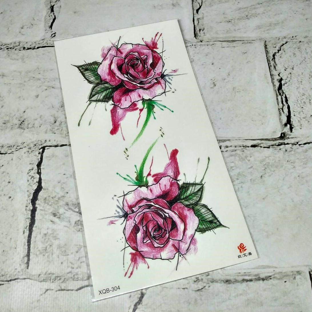 Тату временное Розы лист 11,5x21 см (XQB-304)