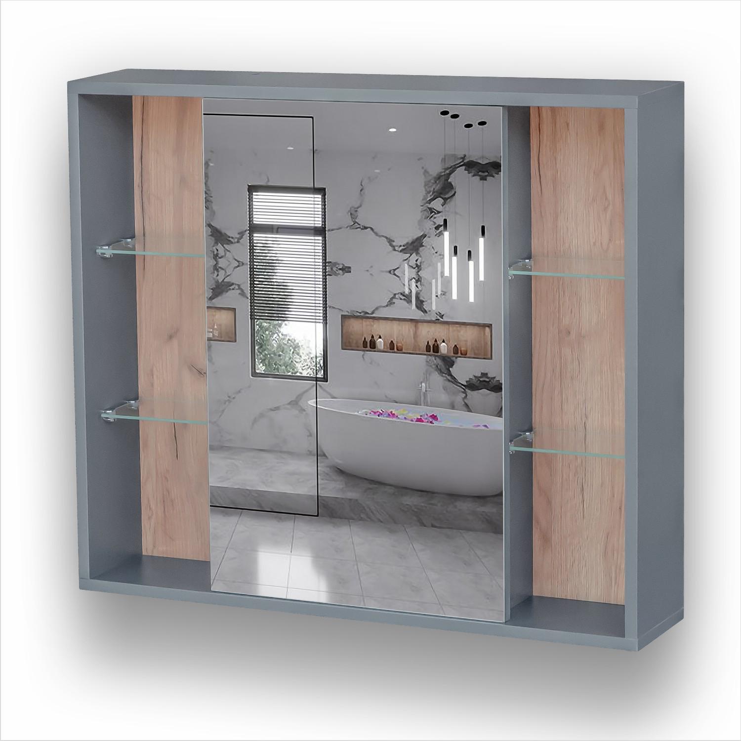 Зеркальный шкаф для ванной с открытыми полками Kentucky Антрацит/Крафт (25484700)