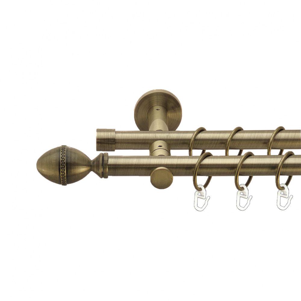 Карниз металлический Orvit Фарже двухрядный реверсивный/гладкая труба/кольцо металлическое Антик 19/19 мм 300 см (00-00013419)