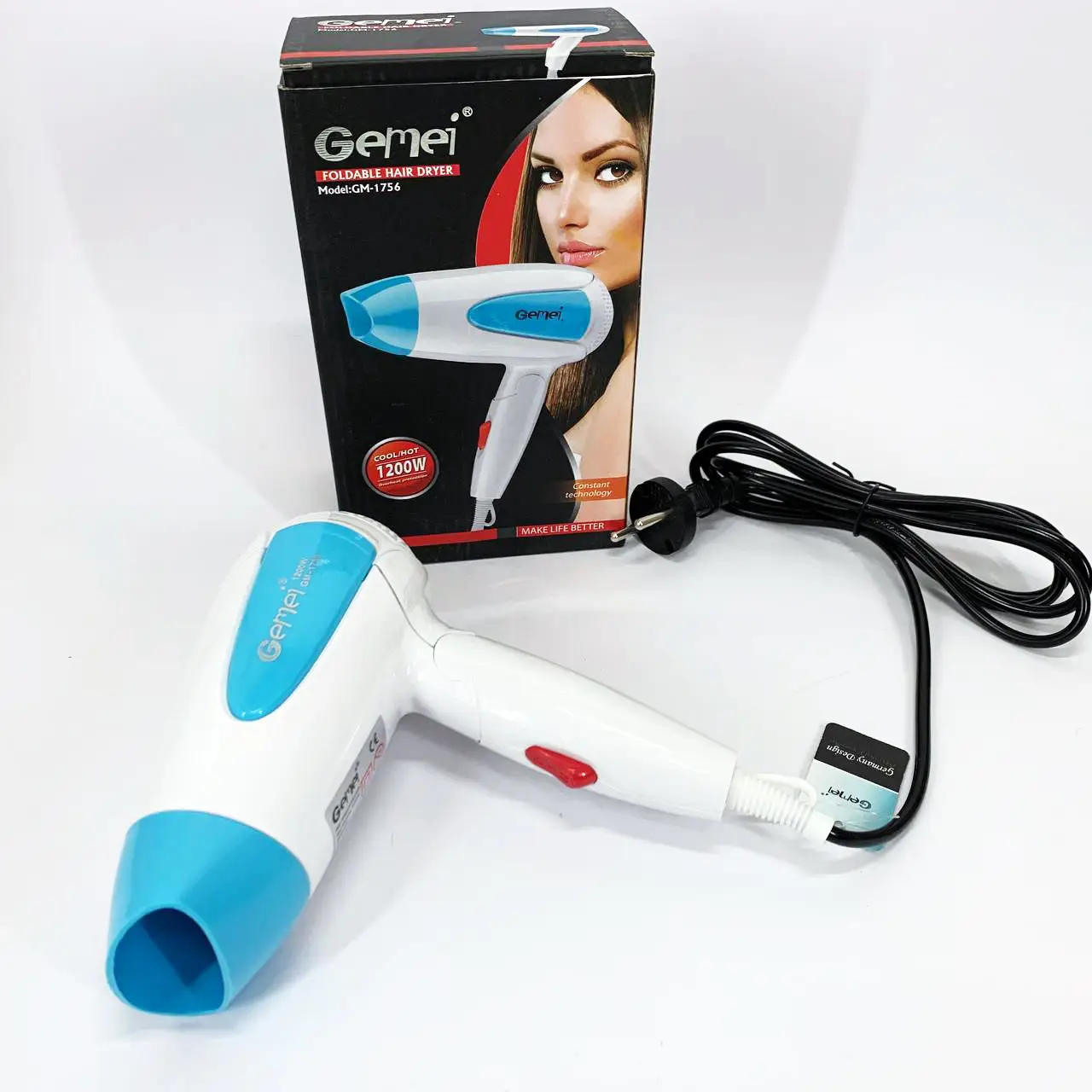 Фен дорожный Gemei GM-1756 1200 Вт складной с концентратором Голубой (ML-05272) - фото 4