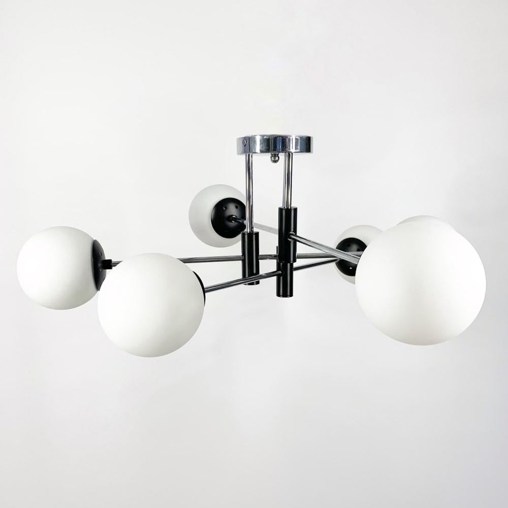 Люстра стельова на 6 білих плафонів Ø 70 см Хром (51797/6 CH+BK+WT) - фото 4