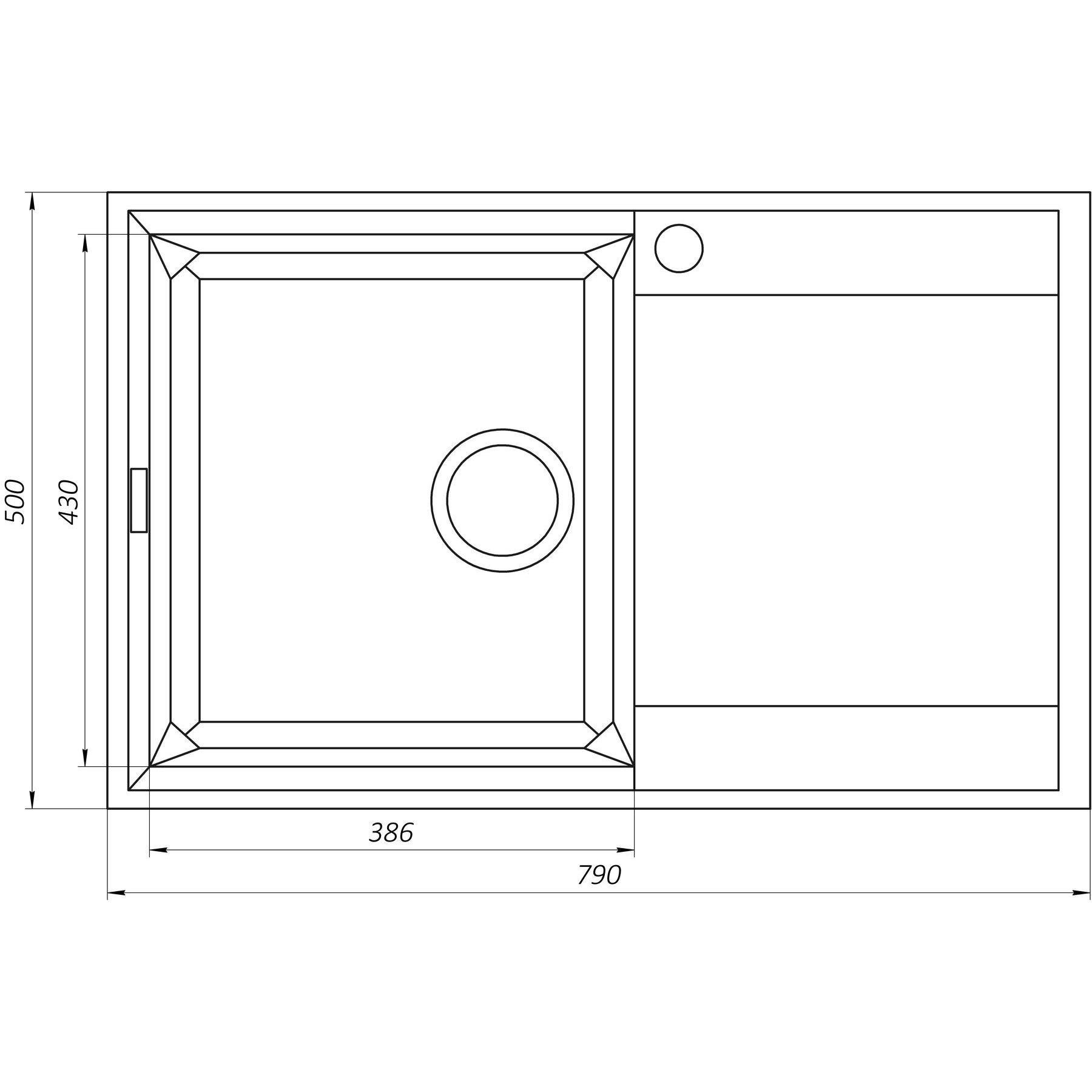 Мойка гранитная Globus Lux Komo 790х500 мм А0001 Графитовый (000006137) - фото 5