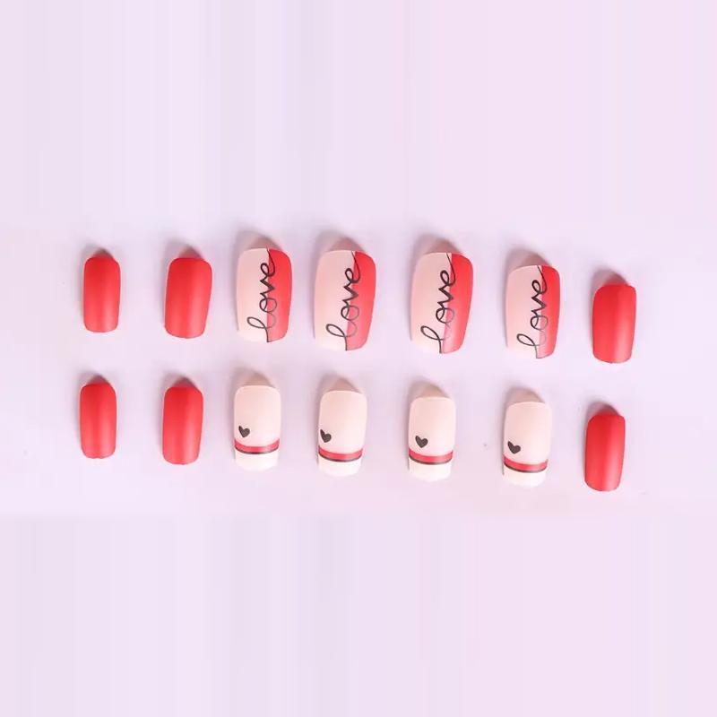 Накладные ногти Love квадрат средней длины с клеевыми пластинами 24 шт. Бордовый (2789190672) - фото 5