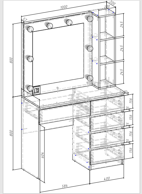 Туалетний столик New and Classic із квадратним дзеркалом 1600х1000х400 мм Венге магія - фото 2 Туалетний столик New and Classic із квадратним дзеркалом 1600х1000х400 мм Венге магія - фото 2