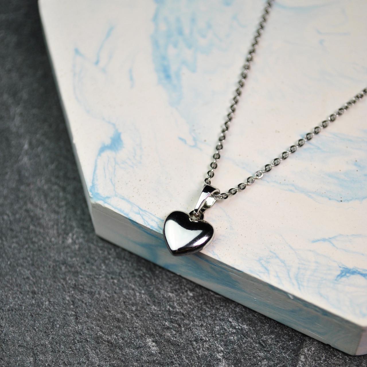 Кулон сердце на цепочке медицинская сталь родий (x213-1)