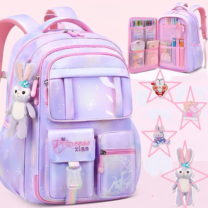 Шкільний рюкзак для дівчинки Princess з іграшкою та значками Бузковий (2444751666) - фото 3