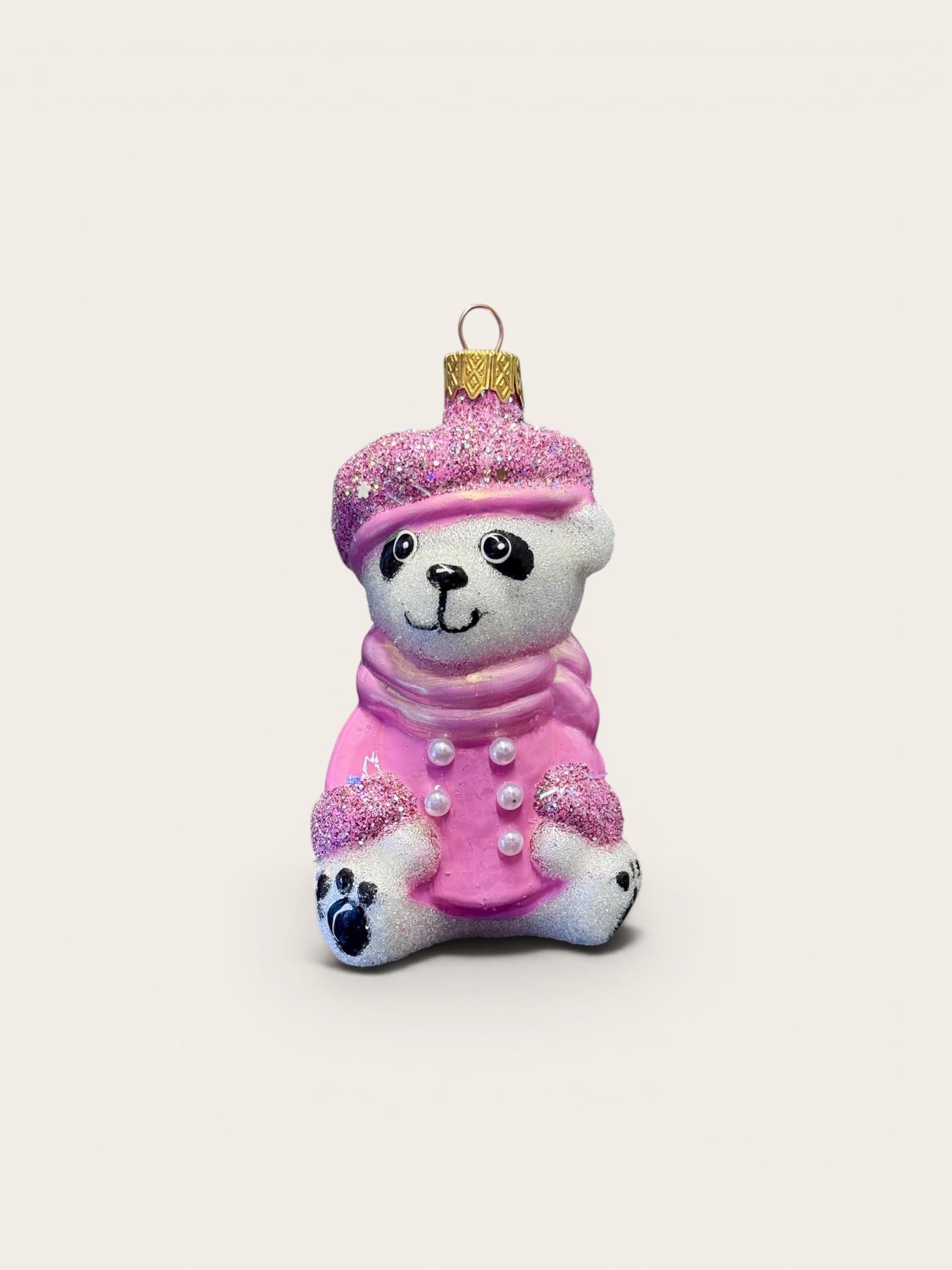 Игрушка на елку стеклянная Мишка в шапке 11х6,5 см (F-11-3)