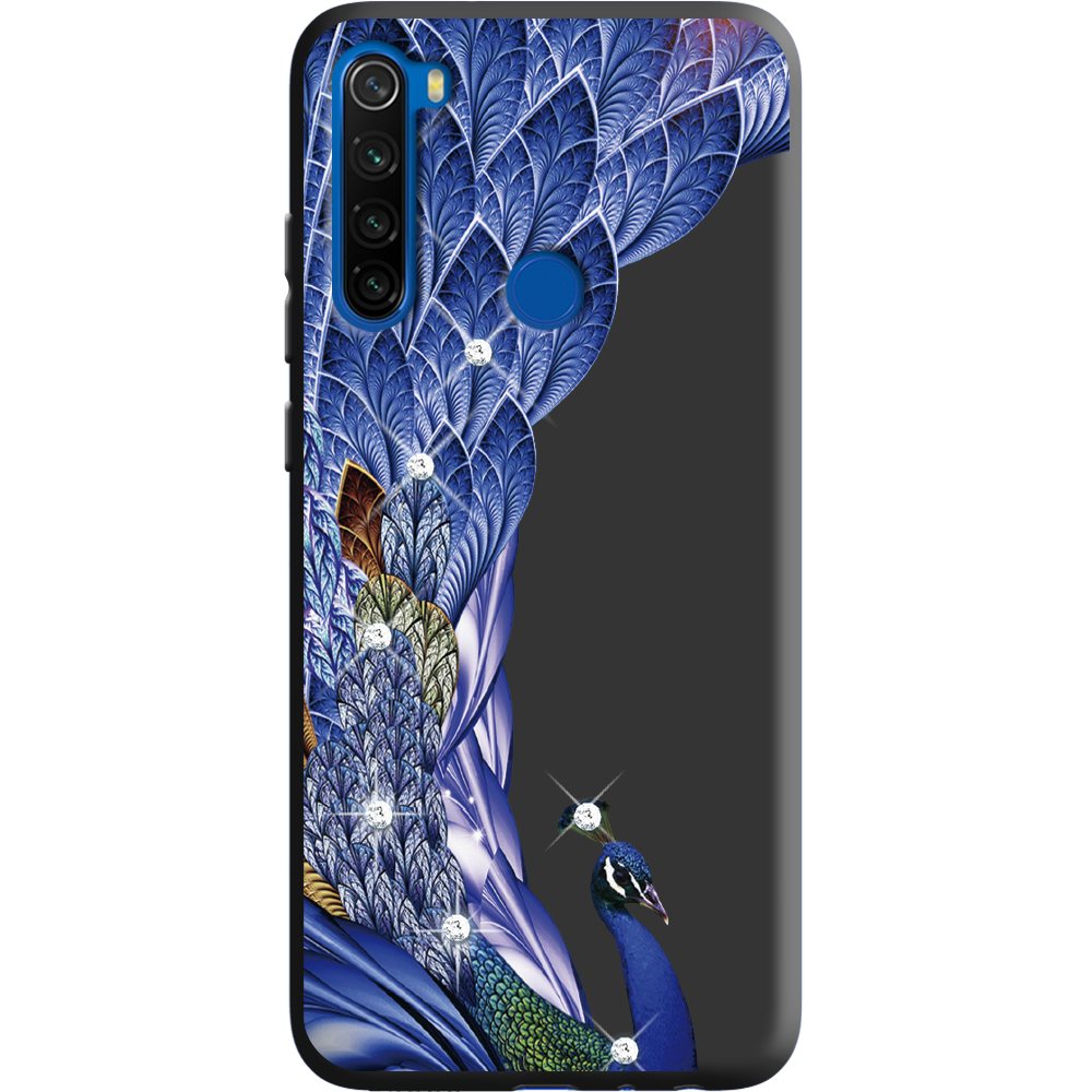 Чехол Boxface Xiaomi Redmi Note 8T Павлин со стразами Черный силикон (38532-rs7-38945)