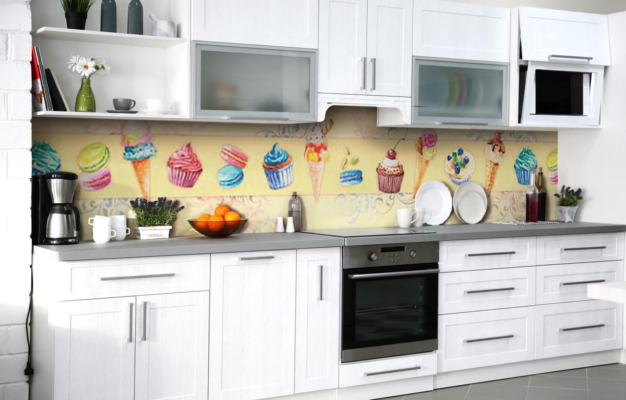 Кухонный фартук Кексы Мороженое виниловый самоклеющийся 60х300 см Бежевый